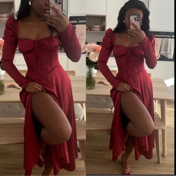 NWOT HOUSE OF CB 'Sebille' Ruby Corset Long Sleeves Midi Dress sz XS PLUS CUP - Picture 4 of 9